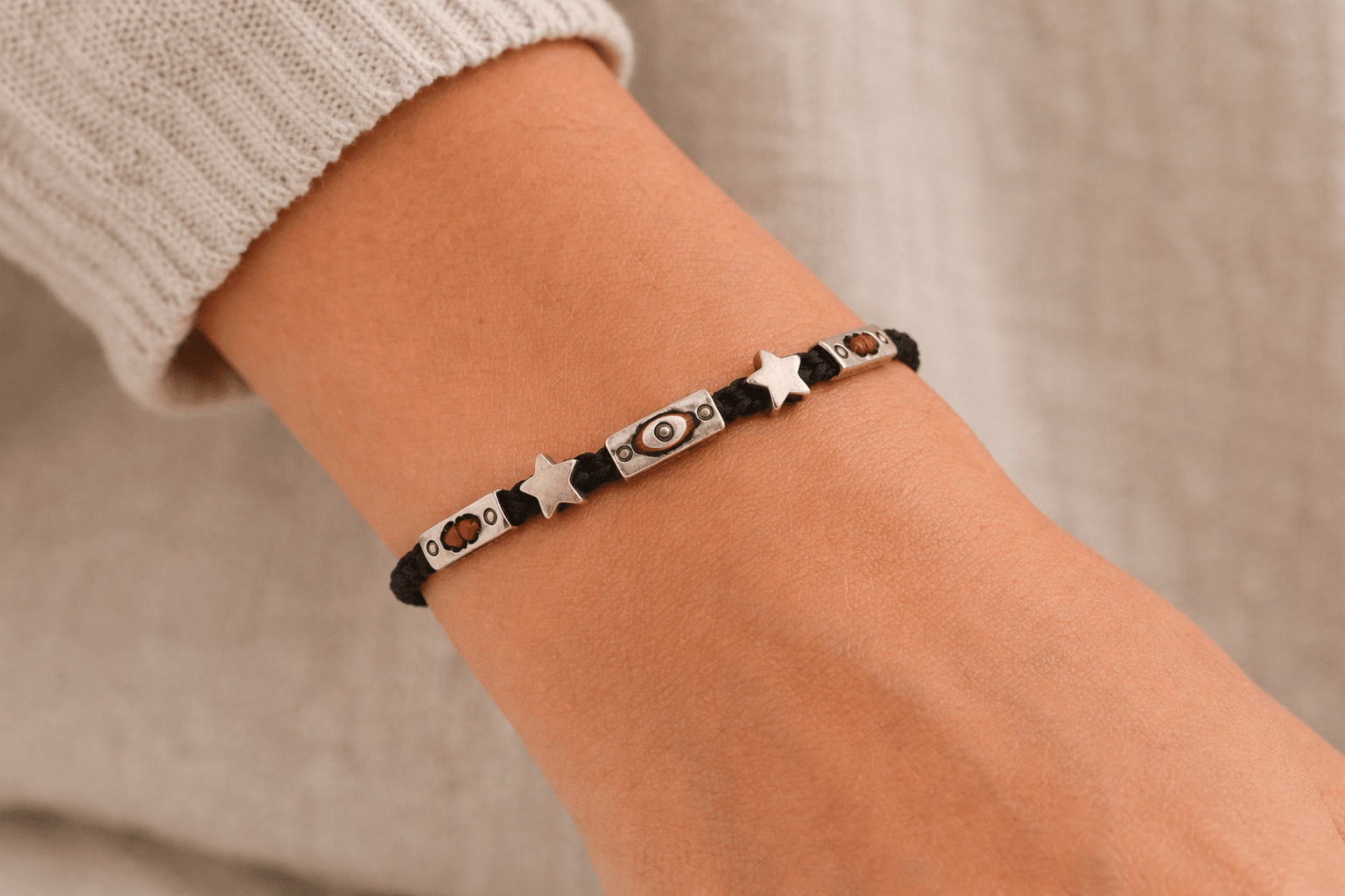 Handmade Rope Silver Bracelet with a model