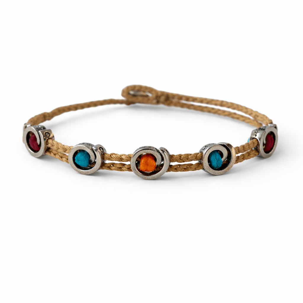 OLive Green Rope Bracelet with Silver Charms front view 2