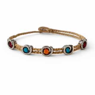 OLive Green Rope Bracelet with Silver Charms front view 2