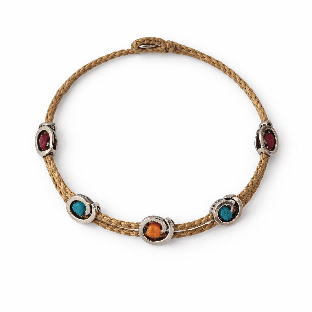 Olive Green Rope Bracelet with Silver charms