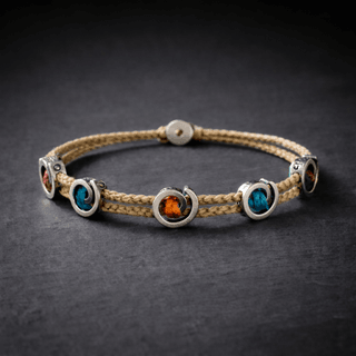 Olive Green Rope Bracelet with Silver Charms front view 2