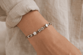 Handmade Rope Silver Bracelet on a Model hand