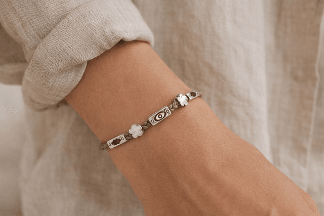 Handmade Rope Silver Bracelet on a Model hand